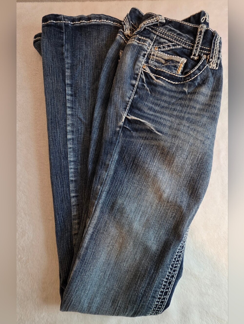 Amethyst Jeans Size 3 Tall Bootcut Flare Dark Wash Thick Stitch Stretch Denim